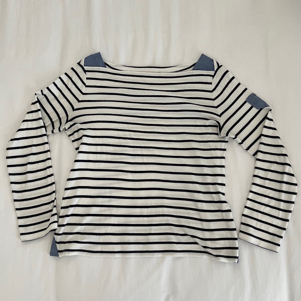 Nautica - Womens L Striped Long-Sleeve Shirt with Chambray Accents